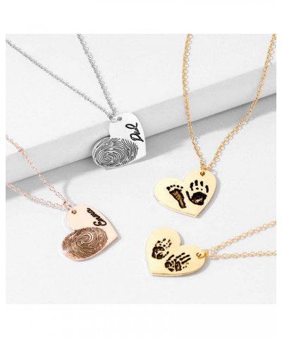 Fingerprint Heart Necklace, Custom Baby Hand Print Cat Dog Paw Engraved Handwriting - Your Actual Fingerprint - Personalized ...