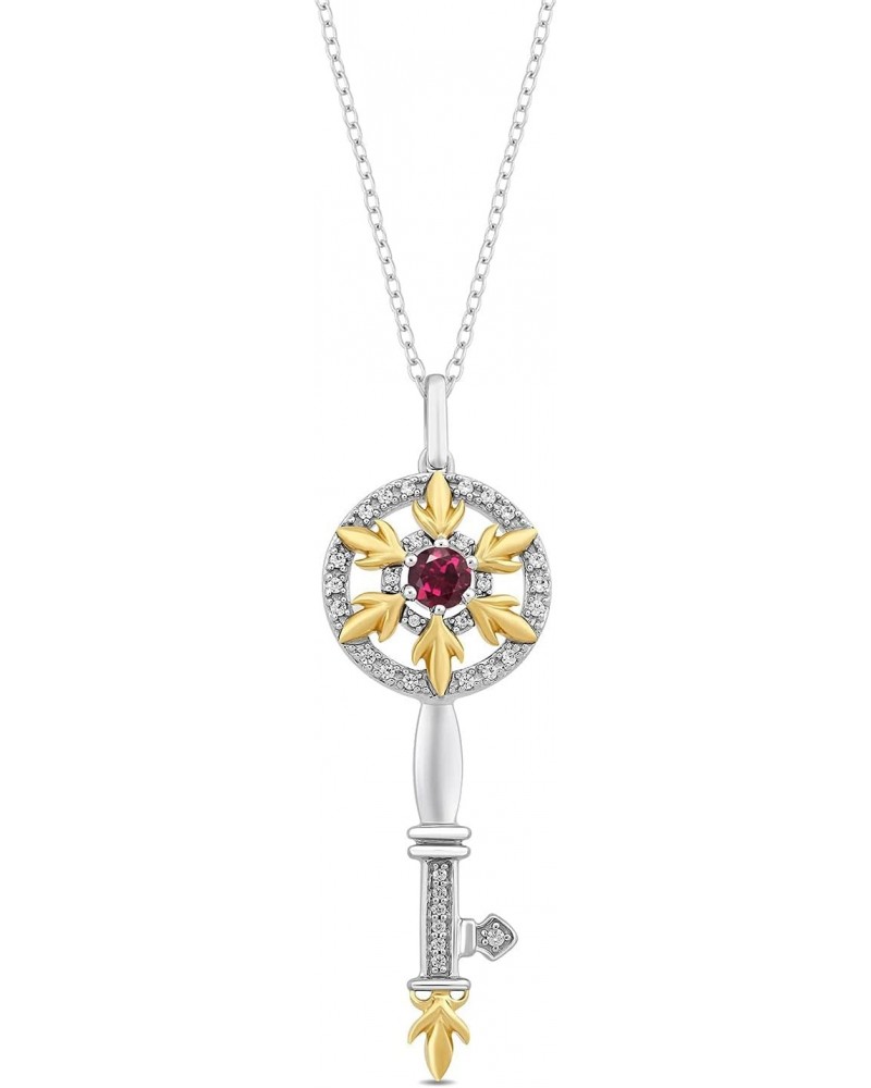 Enchanted Disney Fine Jewelry Yellow Gold Over Sterling Silver 3.5MM Rhodolite Garnet and 1/10 Cttw Natural White Round Diamo...