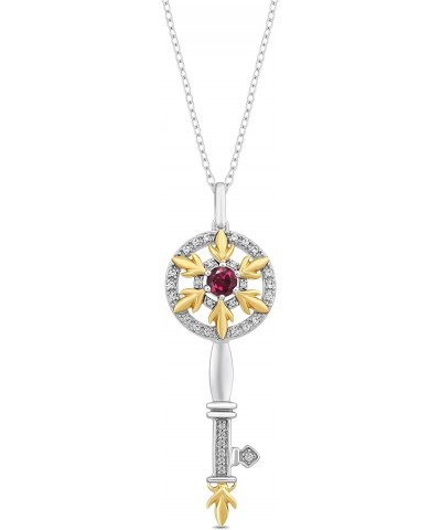 Enchanted Disney Fine Jewelry Yellow Gold Over Sterling Silver 3.5MM Rhodolite Garnet and 1/10 Cttw Natural White Round Diamo...