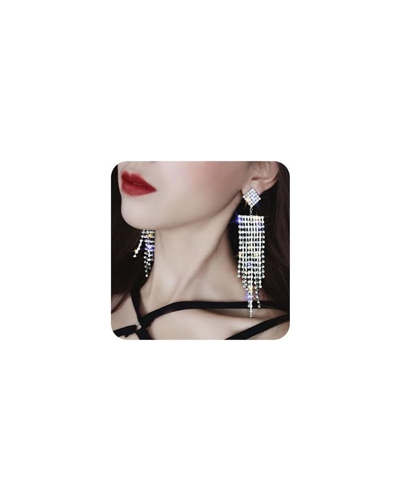 Luxury Women's Long Fringe Sparkling Crystal Drop Earrings Glossy Rhinestone Dangle Earrings Bridal Wedding Party Jewelry Sty...