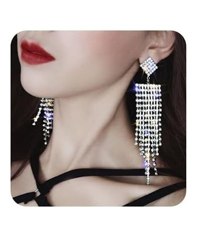 Luxury Women's Long Fringe Sparkling Crystal Drop Earrings Glossy Rhinestone Dangle Earrings Bridal Wedding Party Jewelry Sty...