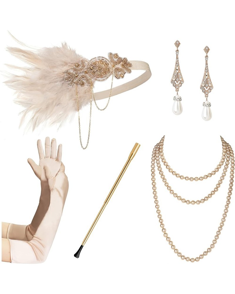 1920s Flapper Accessories Gatsby Costume Accessories Set for Women 20s Headpiece Pearl Necklace Gloves Holder 100D $11.00 Jew...