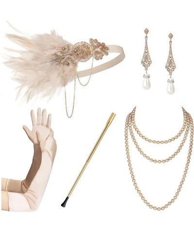 1920s Flapper Accessories Gatsby Costume Accessories Set for Women 20s Headpiece Pearl Necklace Gloves Holder 100D $11.00 Jew...