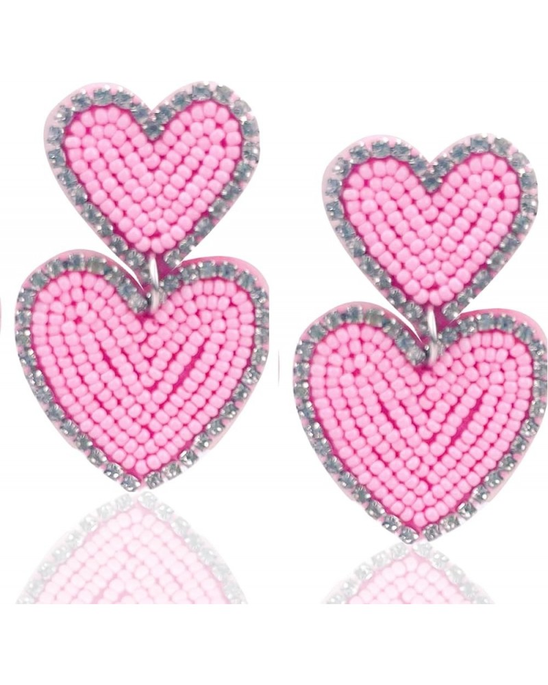 Statement Drop Earrings - Bohemian Beaded Big Heart Dangle Earrings Gift for Women 2H-pink $7.41 Earrings