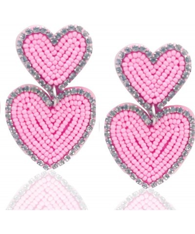 Statement Drop Earrings - Bohemian Beaded Big Heart Dangle Earrings Gift for Women 2H-pink $7.41 Earrings