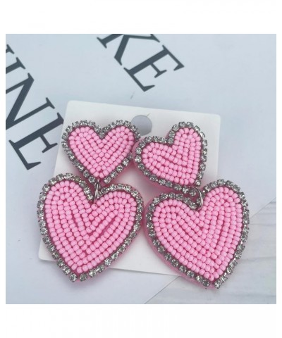 Statement Drop Earrings - Bohemian Beaded Big Heart Dangle Earrings Gift for Women 2H-pink $7.41 Earrings