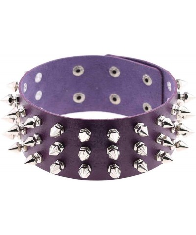 Punk Rock Choker Collar Rivets Necklace PU Leather Choker Women Collar Gothic Necklace Purple $9.35 Necklaces