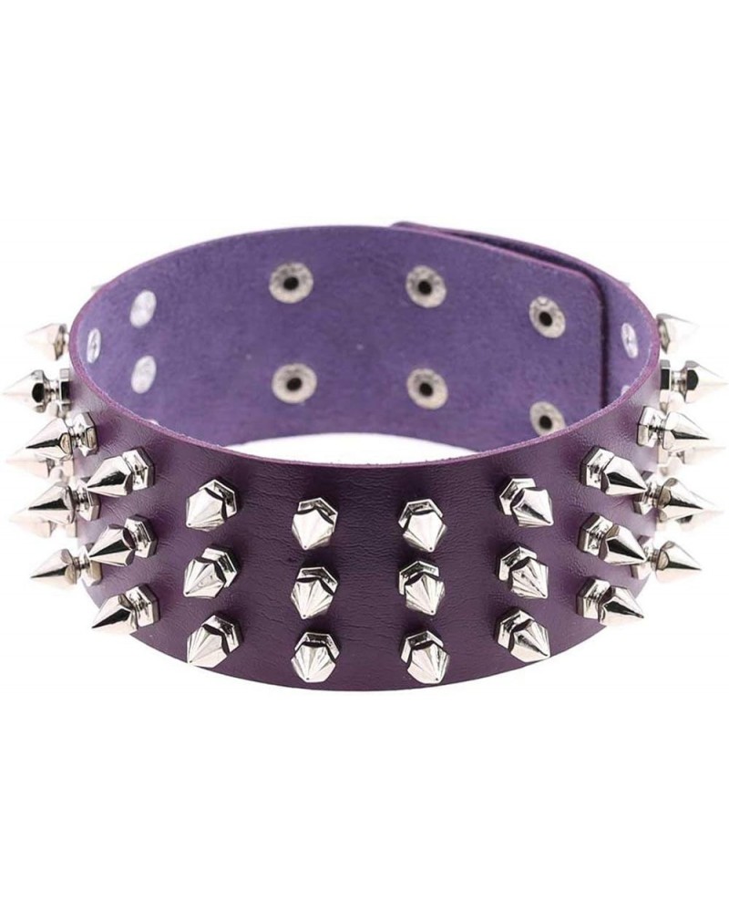 Punk Rock Choker Collar Rivets Necklace PU Leather Choker Women Collar Gothic Necklace Purple $9.35 Necklaces