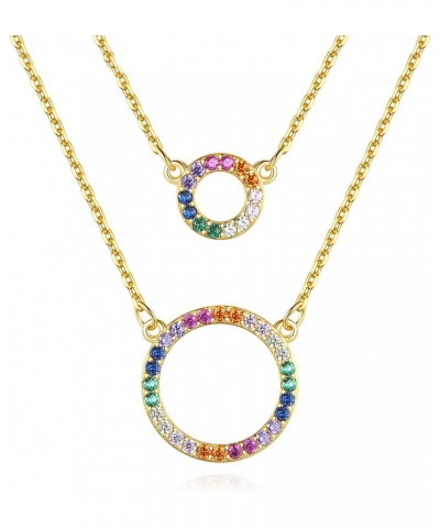 Layered Gold Necklaces for Women 18K Gold Plated Double Layer Colored Zircon Circle Pendant Dainty Necklaces Jewelry Gifts $1...