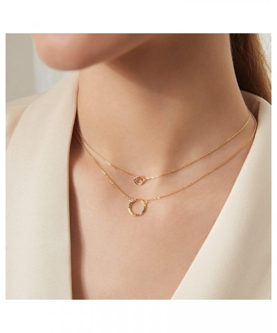 Layered Gold Necklaces for Women 18K Gold Plated Double Layer Colored Zircon Circle Pendant Dainty Necklaces Jewelry Gifts $1...