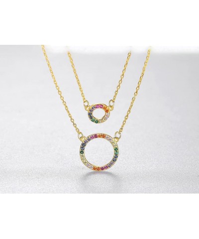 Layered Gold Necklaces for Women 18K Gold Plated Double Layer Colored Zircon Circle Pendant Dainty Necklaces Jewelry Gifts $1...