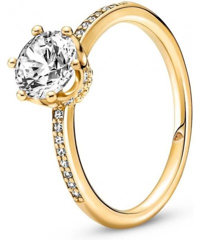 Clear Sparkling Crown Solitaire Ring - Gold Ring for Women - Gift for Her - 14k Gold-Plated Shine with Cubic Zirconia 4.5 No ...