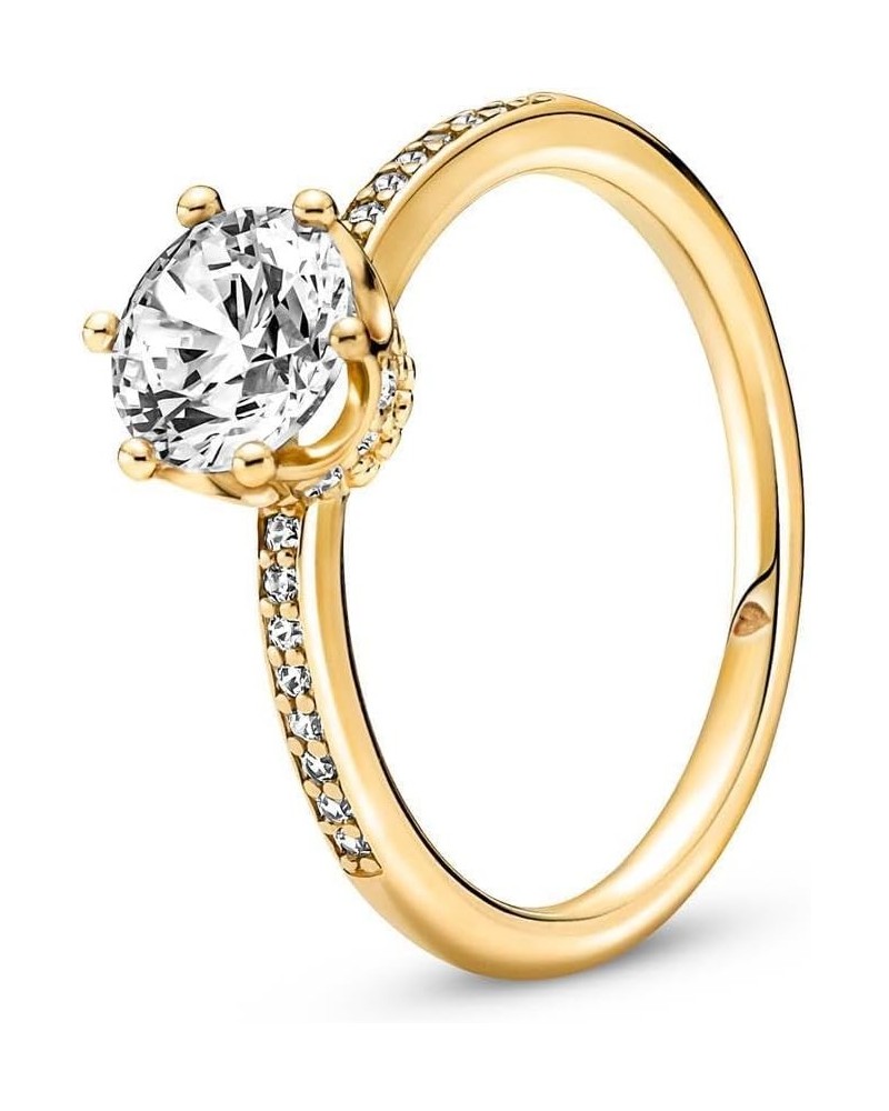 Clear Sparkling Crown Solitaire Ring - Gold Ring for Women - Gift for Her - 14k Gold-Plated Shine with Cubic Zirconia 4.5 No ...