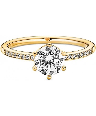 Clear Sparkling Crown Solitaire Ring - Gold Ring for Women - Gift for Her - 14k Gold-Plated Shine with Cubic Zirconia 4.5 No ...