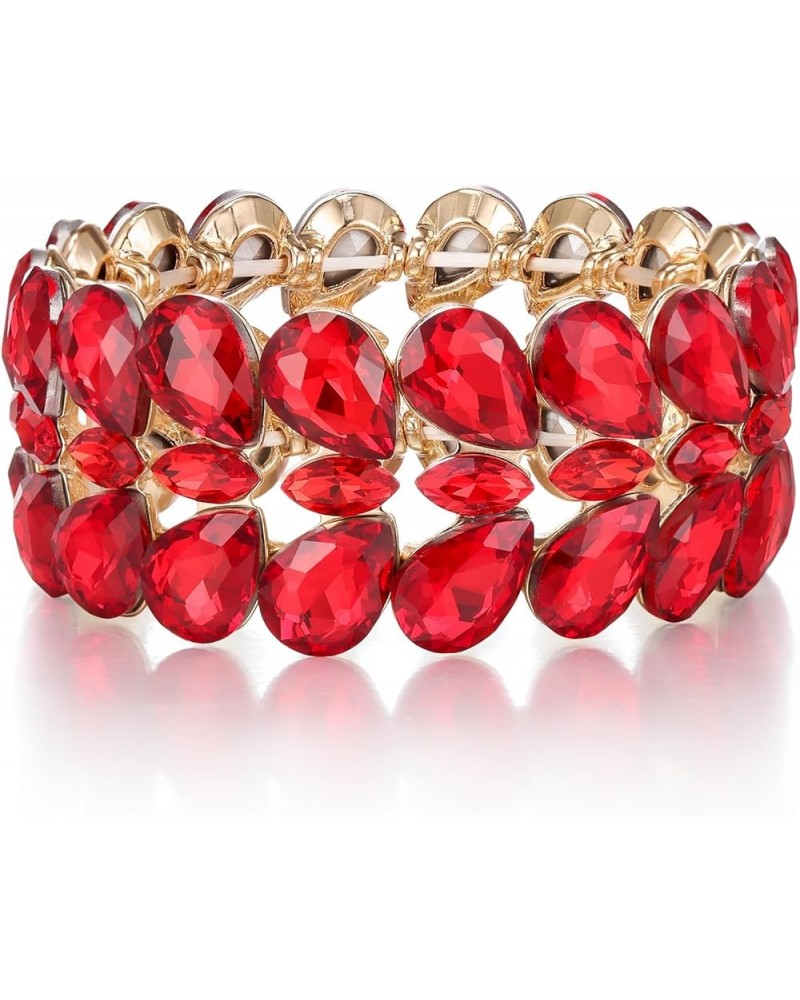 Elegant Austrian Rhinestones Costume Double Layers Teardrop Marquise Elastic Stretch Bracelet for Women Red Gold-Tone $11.72 ...