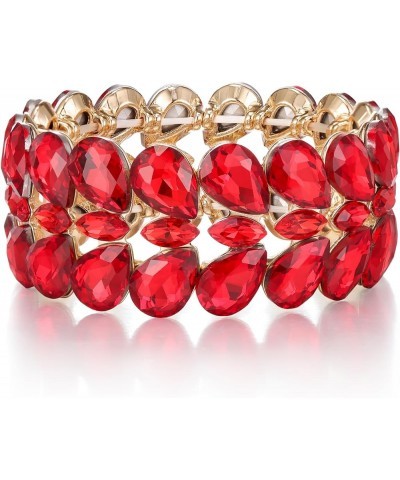 Elegant Austrian Rhinestones Costume Double Layers Teardrop Marquise Elastic Stretch Bracelet for Women Red Gold-Tone $11.72 ...