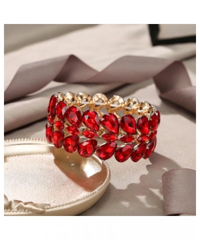 Elegant Austrian Rhinestones Costume Double Layers Teardrop Marquise Elastic Stretch Bracelet for Women Red Gold-Tone $11.72 ...