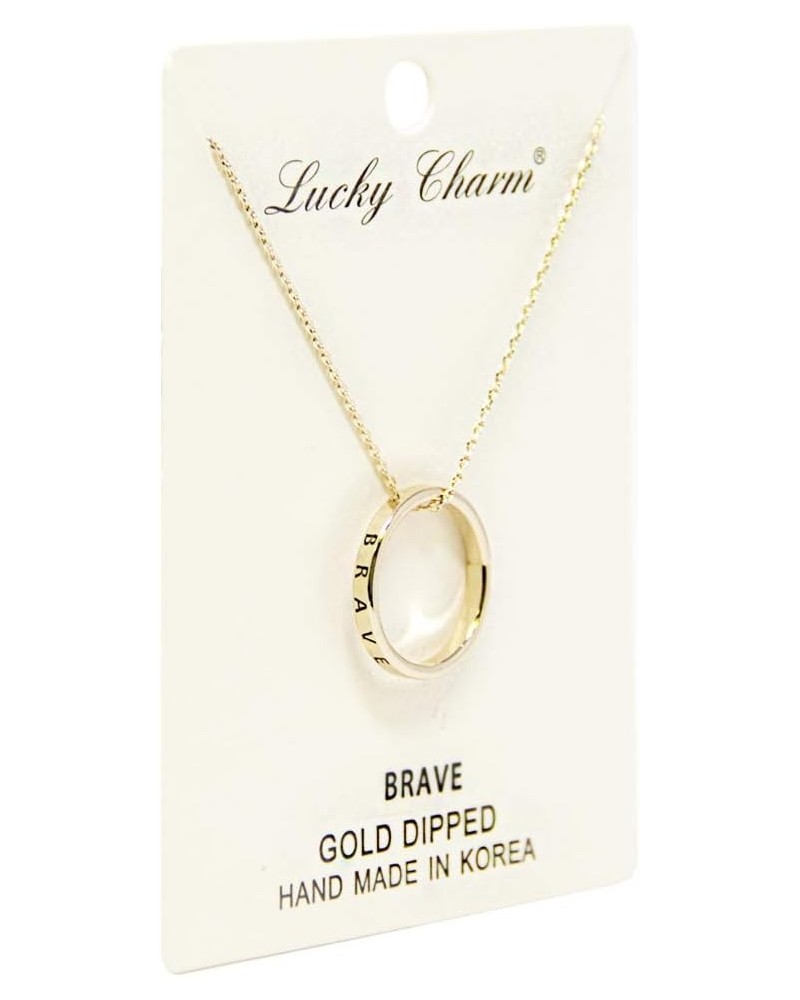 Women Inspirational Engraved Ring Pendant Necklace Gold Silver Rosegold (9 Different Phrases) Brave-Gold $9.68 Necklaces