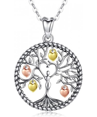 Tree of Life Necklace Sterling Silver Crystal Abalone Shell Tree Pendant with Heart Family Tree Jewelry for Women Mother's Da...