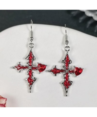 Gothic Earrings Dangle, Y2k Cross Hypoallergenic Earrings Dangling, Punk Y2k Emo Goth Accessories for Women A-Red $7.00 Earrings