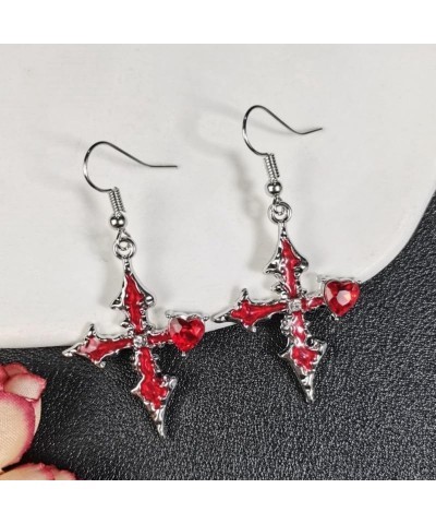 Gothic Earrings Dangle, Y2k Cross Hypoallergenic Earrings Dangling, Punk Y2k Emo Goth Accessories for Women A-Red $7.00 Earrings