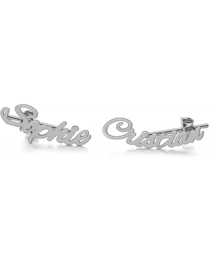 925 Sterling Silver Personalized Name Climber Earring Name Crawler Earrings Engraved Any Names Number Gift for Women Silver S...