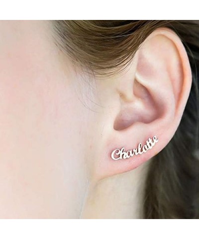 925 Sterling Silver Personalized Name Climber Earring Name Crawler Earrings Engraved Any Names Number Gift for Women Silver S...