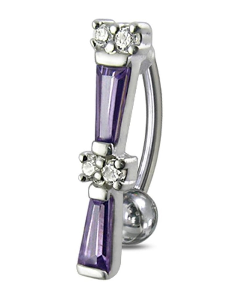 Fancy Reverse Bar Design 925 Sterling Silver with Stainless Steel Belly Button Navel Rings Purple $11.41 Body Jewelry