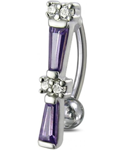 Fancy Reverse Bar Design 925 Sterling Silver with Stainless Steel Belly Button Navel Rings Purple $11.41 Body Jewelry