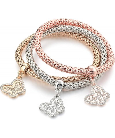 3Pcs Gold Silver Rose Gold Plated Charm Bracelet for Women Stretch Crystal Multilayer Bracelet MSBR12200005 $8.50 Bracelets