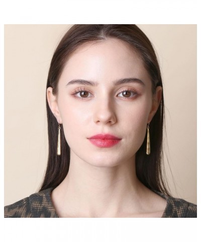 Vintage Long & Thin Metal Bar Basic Dangle Drop Earrings for Women HAMMERED GOLD $7.79 Earrings