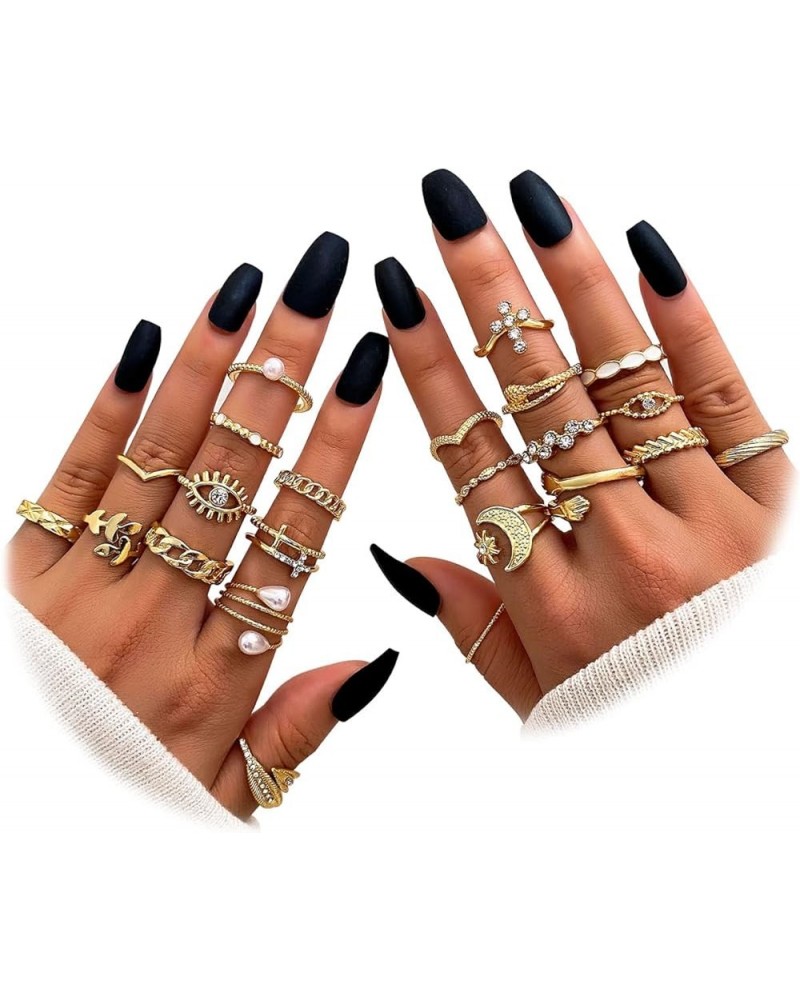 Cute Rings Set Multi-style available Y2K Preppy Aesthetic Ring Sets for Teen Girls Women, Colorful Trendy Jewelry Gold Stacka...