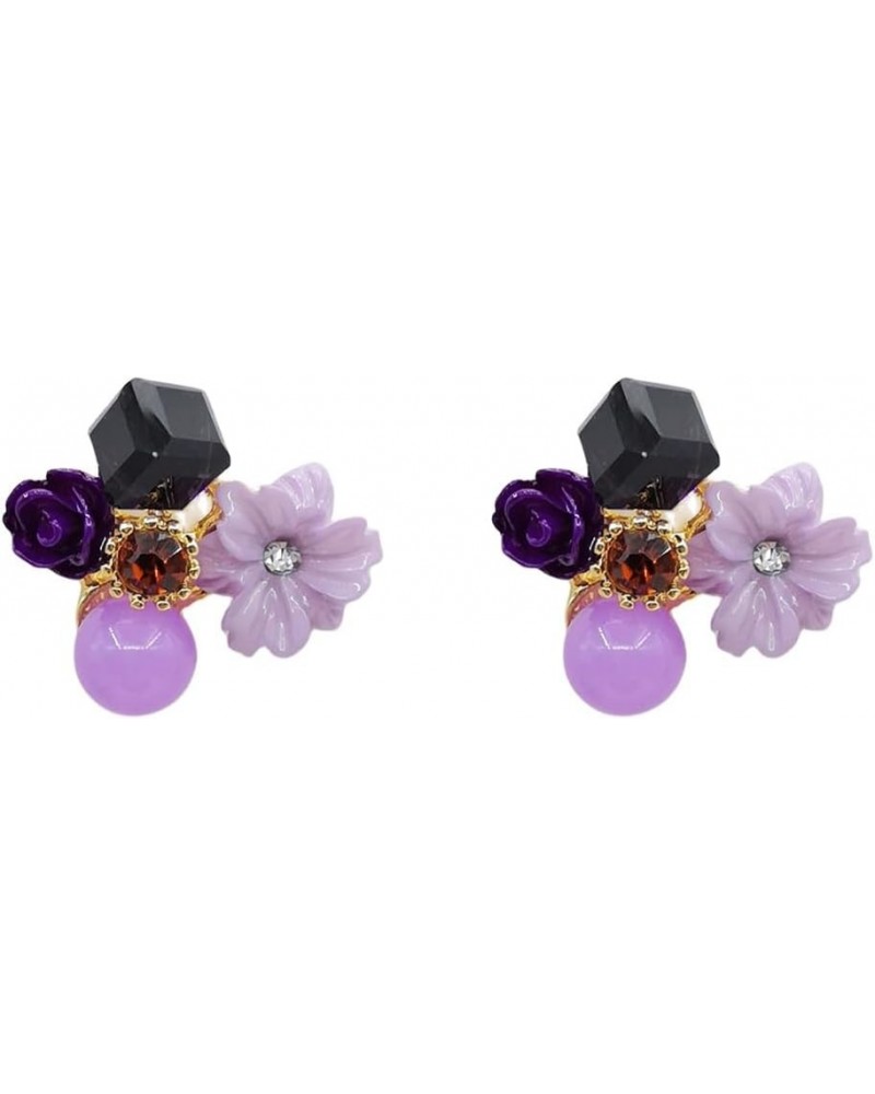 Crystal Flower Stud Earrings Vintage Purple Pink Blue Yellow Green Cat's Eye Stone Crystal Flower Earrings Wedding Party Jewe...