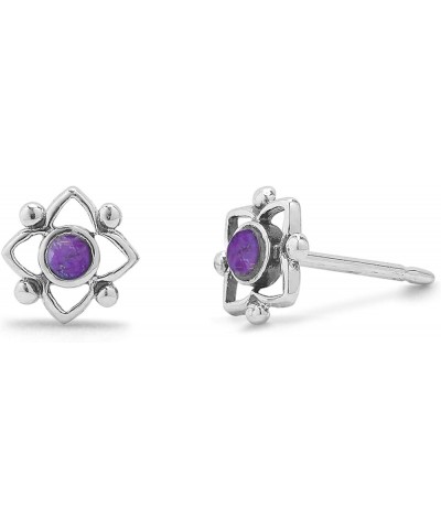 Jewelry Sterling Silver Flower Shaped Dot Stud Earring Purple Turquoise $13.51 Earrings