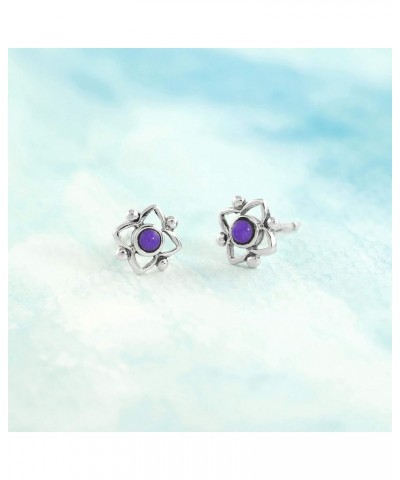 Jewelry Sterling Silver Flower Shaped Dot Stud Earring Purple Turquoise $13.51 Earrings