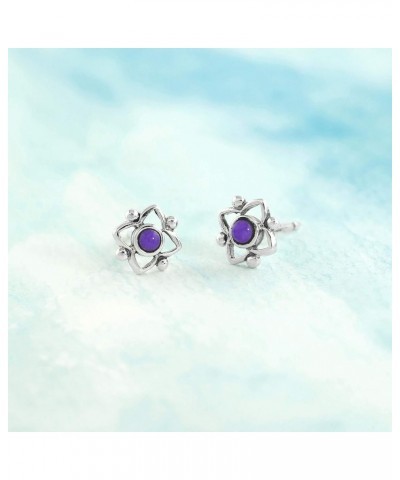 Jewelry Sterling Silver Flower Shaped Dot Stud Earring Purple Turquoise $13.51 Earrings