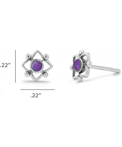 Jewelry Sterling Silver Flower Shaped Dot Stud Earring Purple Turquoise $13.51 Earrings