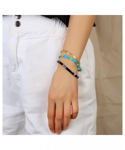 Tila Colorful Beaded Bracelets Handmade Stretch Bracelets Transparent Crystal Tile Elastic Bracelets for Women 02D $9.20 Brac...