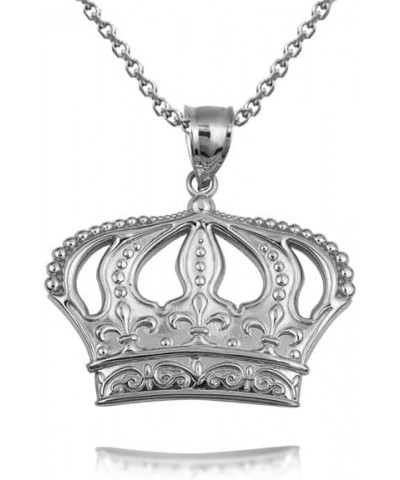 Royal Queen Crown Fluer De Lis Victorian Pendant Pendant Necklace Fine Real Solid 925 Sterling Silver Pendant + 18" Chain $12...