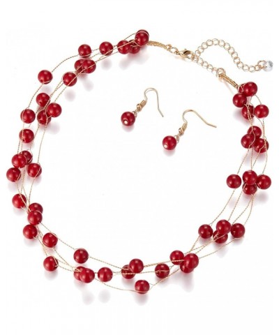 Pearl Gold Necklace Beaded Pearl Necklace Multi-Strand Bead Necklace Costume Jewelry Birthday Gifts for Women Red $11.39 Neck...