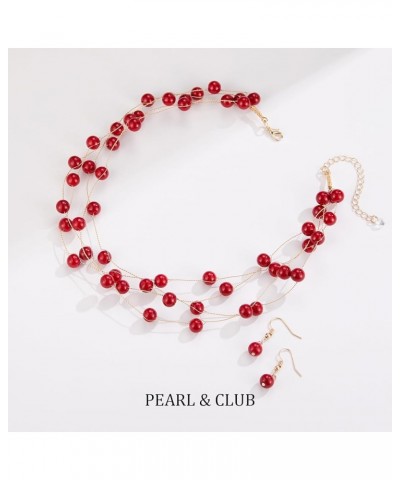 Pearl Gold Necklace Beaded Pearl Necklace Multi-Strand Bead Necklace Costume Jewelry Birthday Gifts for Women Red $11.39 Neck...