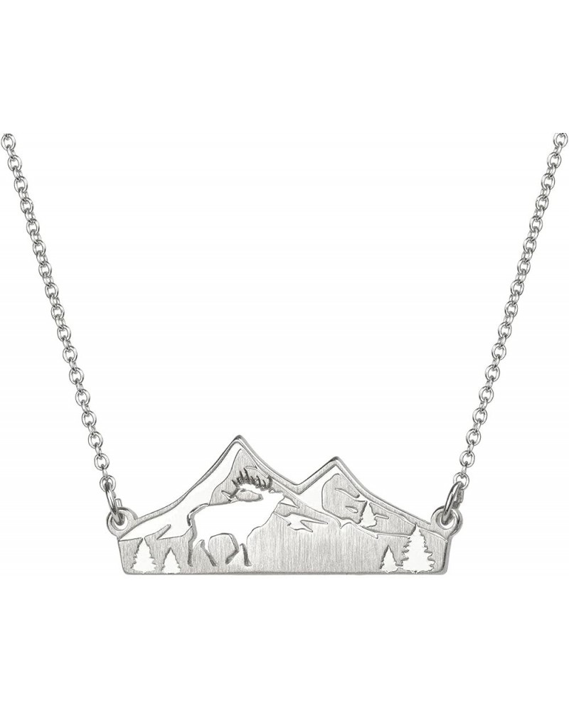 Mountain Necklace for Women Gold Silver Plated Bear Moose Animal Cutout Forest Tree Mountain Range Pendant Necklace Nature Je...