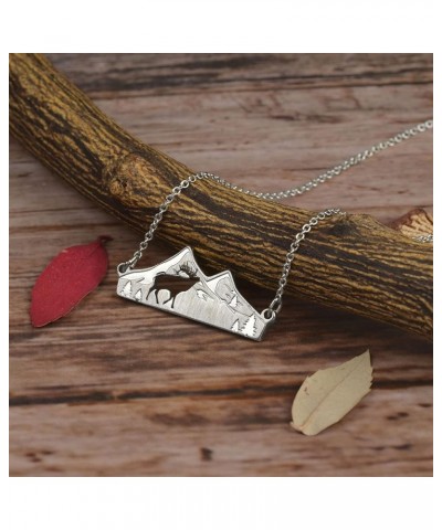 Mountain Necklace for Women Gold Silver Plated Bear Moose Animal Cutout Forest Tree Mountain Range Pendant Necklace Nature Je...