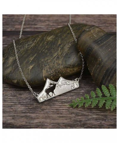 Mountain Necklace for Women Gold Silver Plated Bear Moose Animal Cutout Forest Tree Mountain Range Pendant Necklace Nature Je...