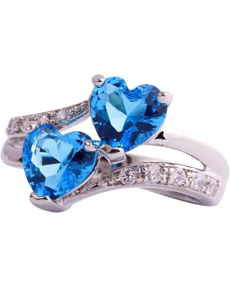 Vintage 925 Sterling Silver Plated Halo CZ Double Heart Created Blue&White Topaz Love Wedding Promise Ring Sky Blue US6.5 $3....