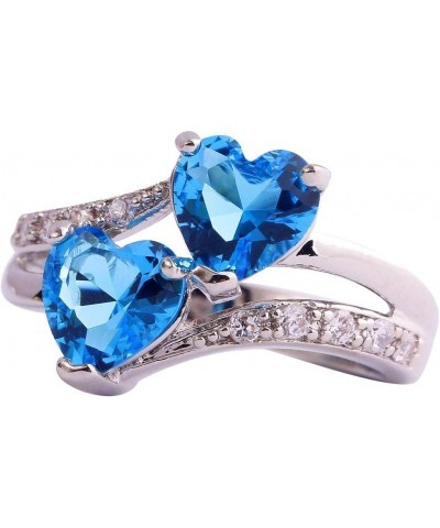 Vintage 925 Sterling Silver Plated Halo CZ Double Heart Created Blue&White Topaz Love Wedding Promise Ring Sky Blue US6.5 $3....