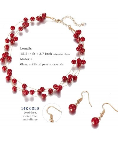 Pearl Gold Necklace Beaded Pearl Necklace Multi-Strand Bead Necklace Costume Jewelry Birthday Gifts for Women Red $11.39 Neck...