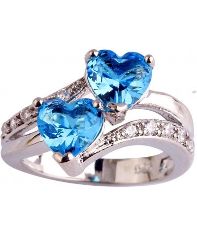 Vintage 925 Sterling Silver Plated Halo CZ Double Heart Created Blue&White Topaz Love Wedding Promise Ring Sky Blue US6.5 $3....