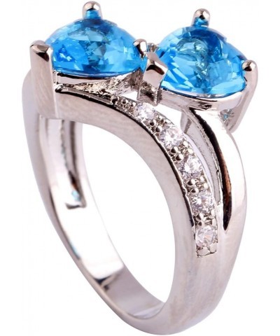 Vintage 925 Sterling Silver Plated Halo CZ Double Heart Created Blue&White Topaz Love Wedding Promise Ring Sky Blue US6.5 $3....