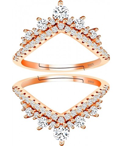 925 Sterling Silver Cubic Zirconia Curved Wedding Band Ring Guard Enhancer 2pcs Stackable Set Adjustable Y1027-rose gold $13....